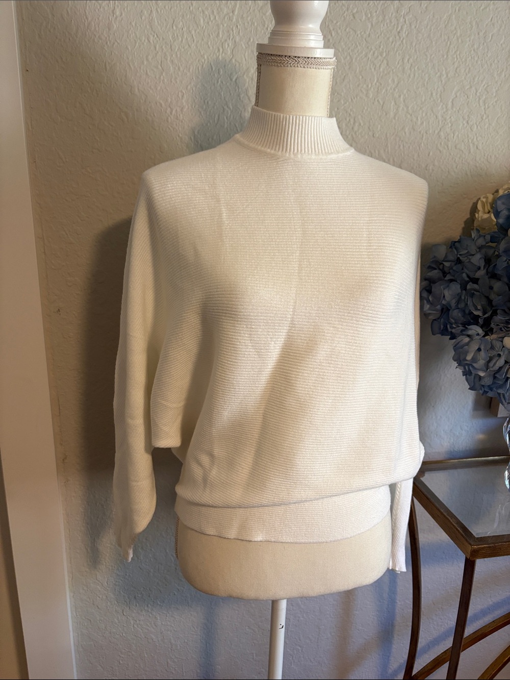 Pure white Mock Neck Pullover Dolman Sleeve Sweater